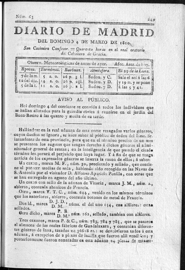 Miniatura de Diario de Madrid del domingo 4 de Marzo de 1810