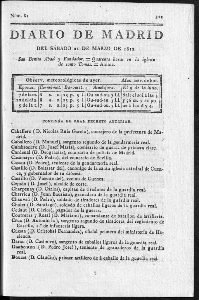 Miniatura de Diario de Madrid del sábado 21 de Marzo de 1812