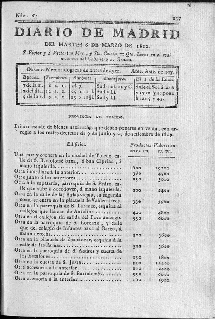 Miniatura de Diario de Madrid del martes 6 de Marzo de 1810