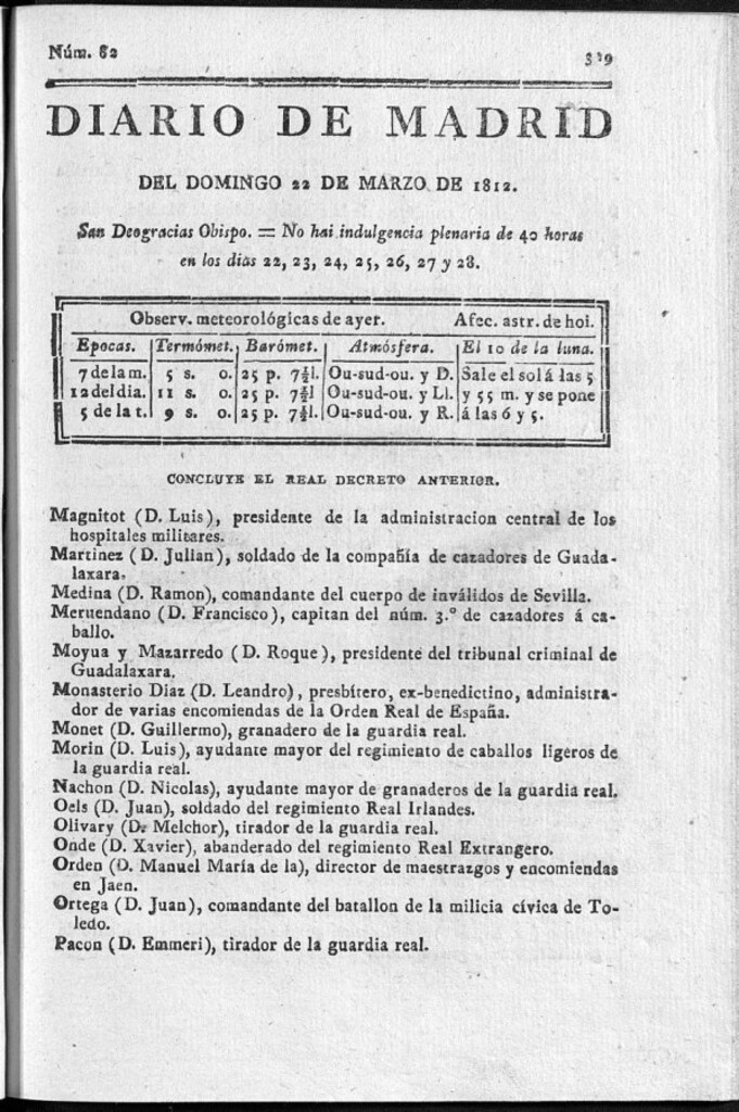 Miniatura de Diario de Madrid del domingo 22 de Marzo de 1812