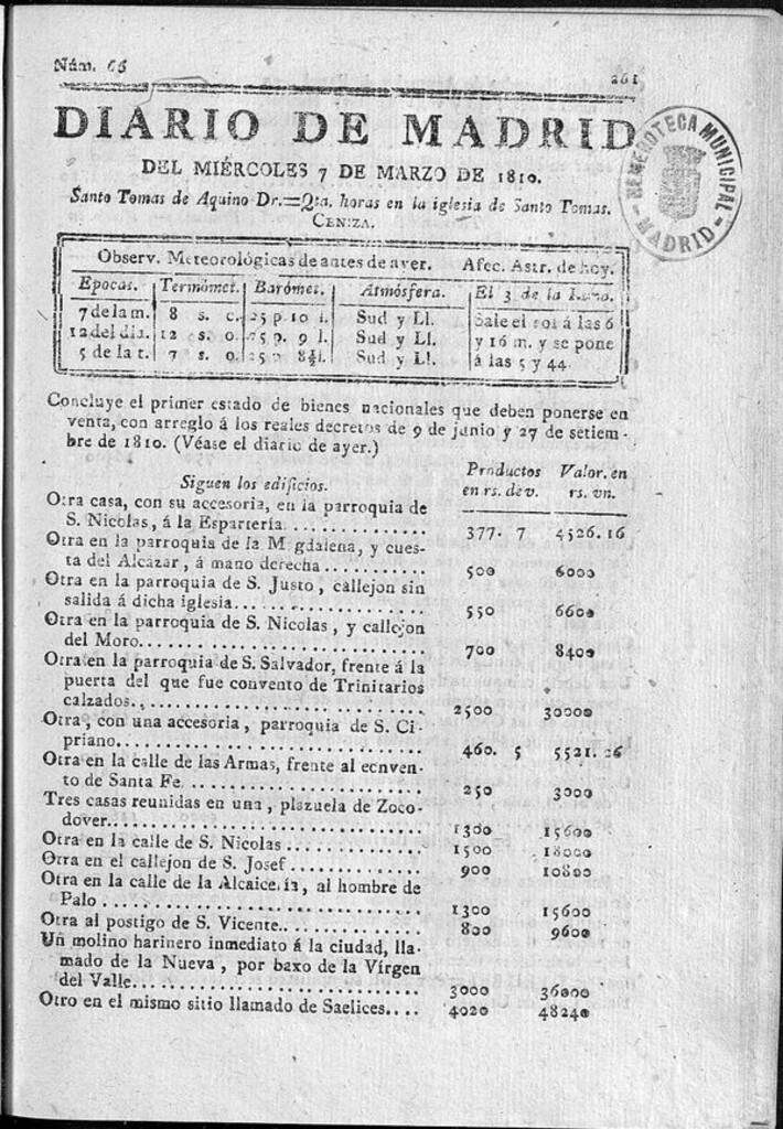 Miniatura de Diario de Madrid del miércoles 7 de Marzo de 1810