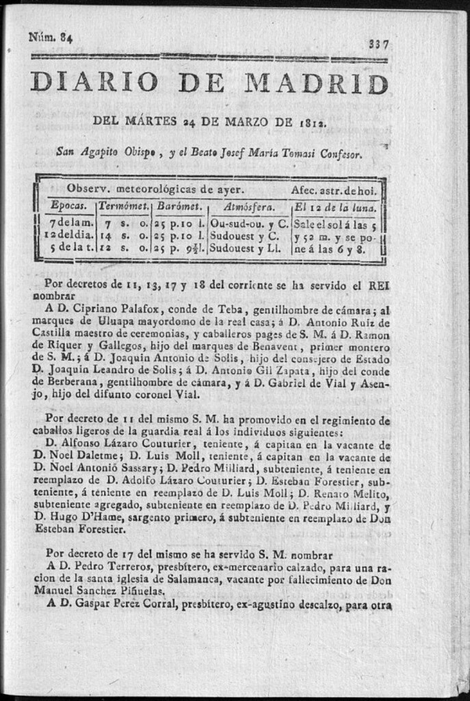 Miniatura de Diario de Madrid del martes 24 de Marzo de 1812