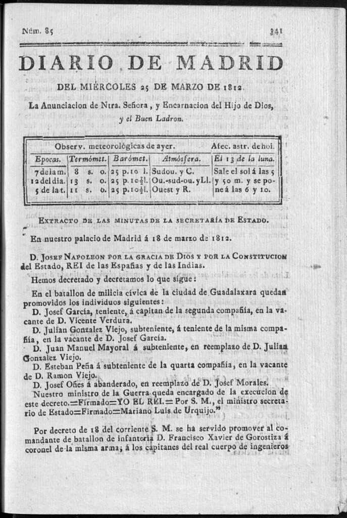 Miniatura de Diario de Madrid del miércoles 25 de Marzo de 1812