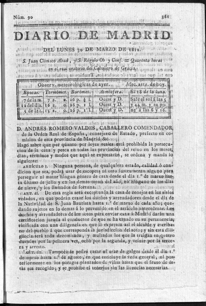 Miniatura de Diario de Madrid del lunes 30 de Marzo de 1812