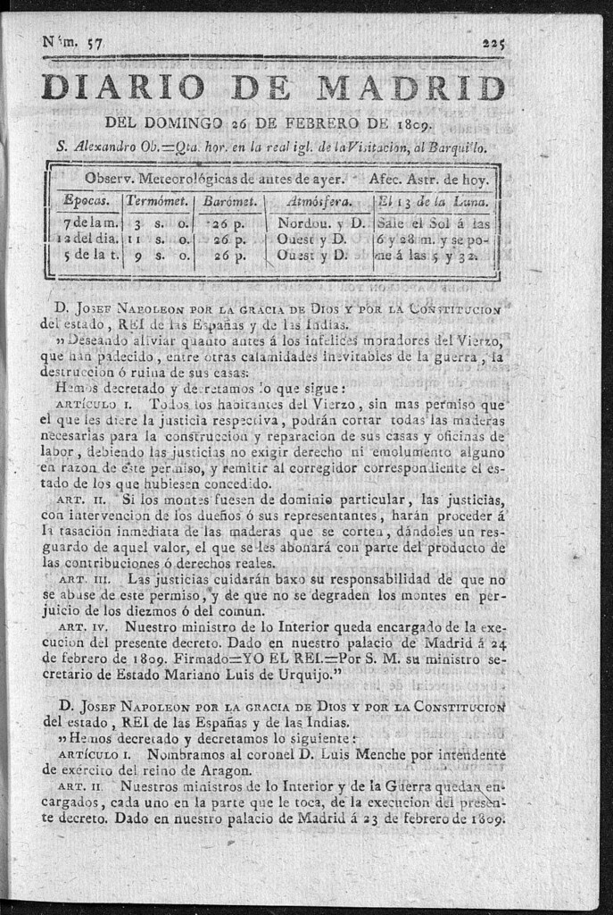 Miniatura de Diario de Madrid del domingo 26 de Febrero de 1809