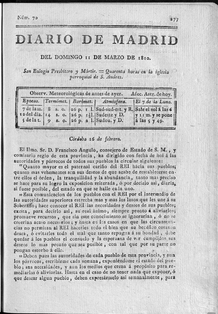 Miniatura de Diario de Madrid del domingo 11 de Marzo de 1810