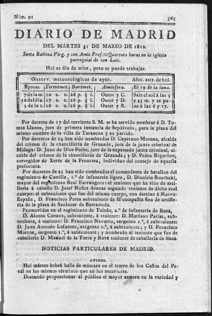 Miniatura de Diario de Madrid del martes 31 de Marzo de 1812