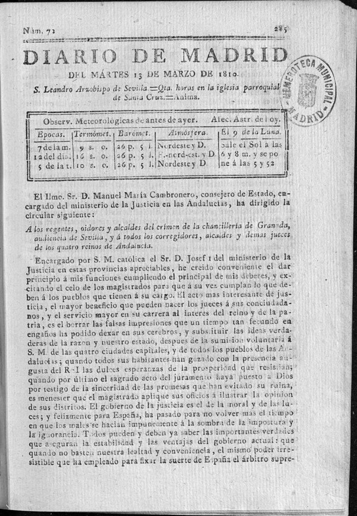 Miniatura de Diario de Madrid del martes 13 de Marzo de 1810