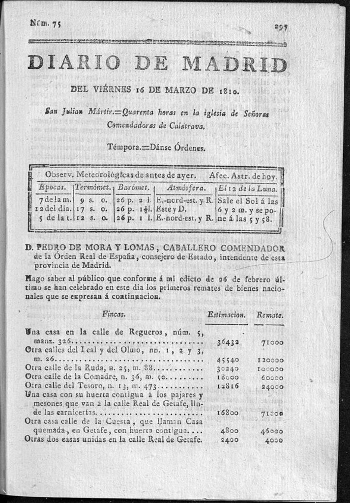 Miniatura de Diario de Madrid del viernes 16 de Marzo de 1810