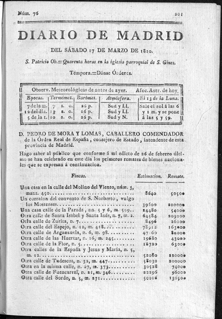 Miniatura de Diario de Madrid del sábado 17 de Marzo de 1810