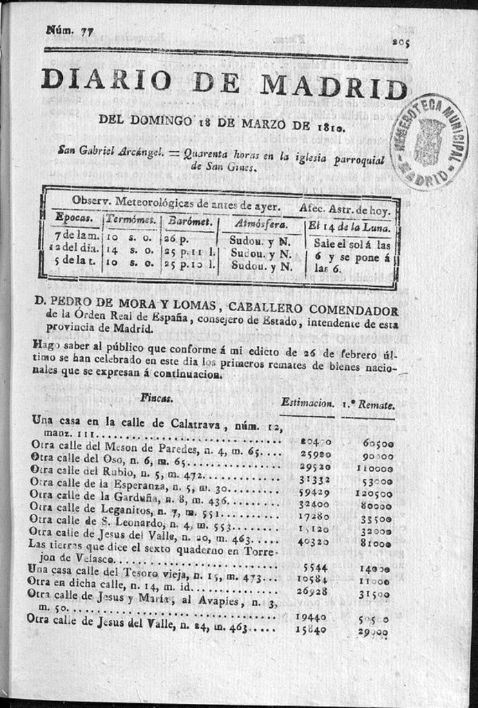 Miniatura de Diario de Madrid del domingo 18 de Marzo de 1810