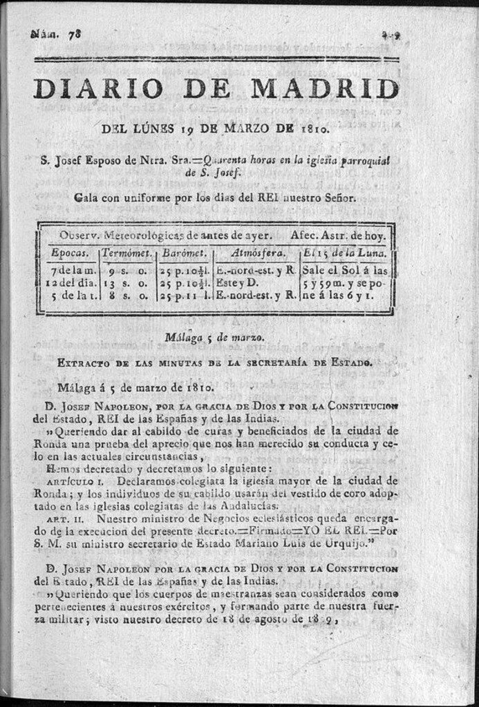Miniatura de Diario de Madrid del lunes 19 de Marzo de 1810