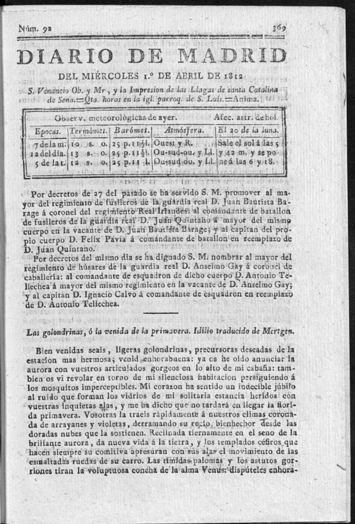 Miniatura de Diario de Madrid del miércoles 1 de Abril de 1812