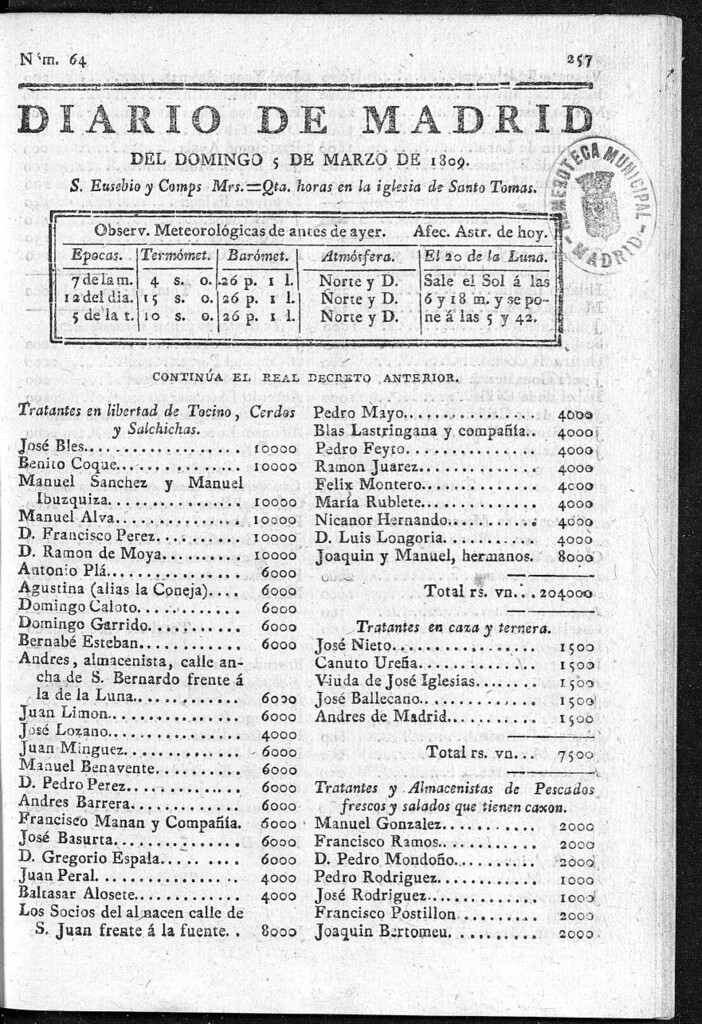 Miniatura de Diario de Madrid del domingo 5 de Marzo de 1809