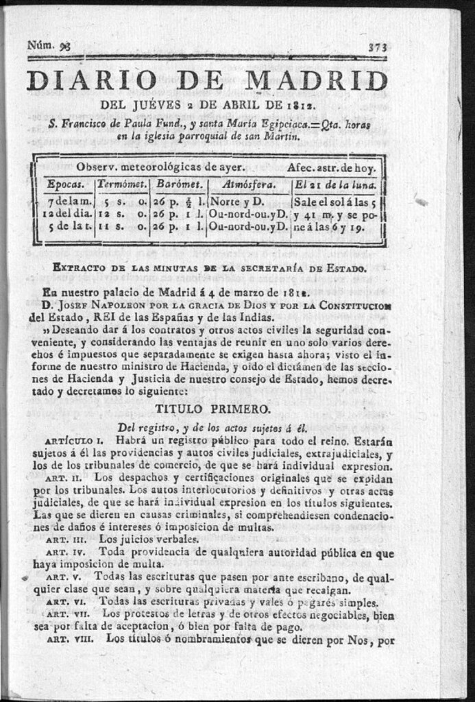 Miniatura de Diario de Madrid del jueves 2 de Abril de 1812
