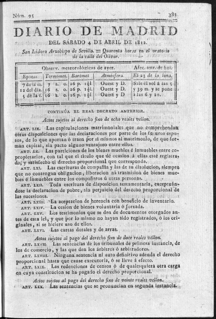 Miniatura de Diario de Madrid del sábado 4 de Abril de 1812