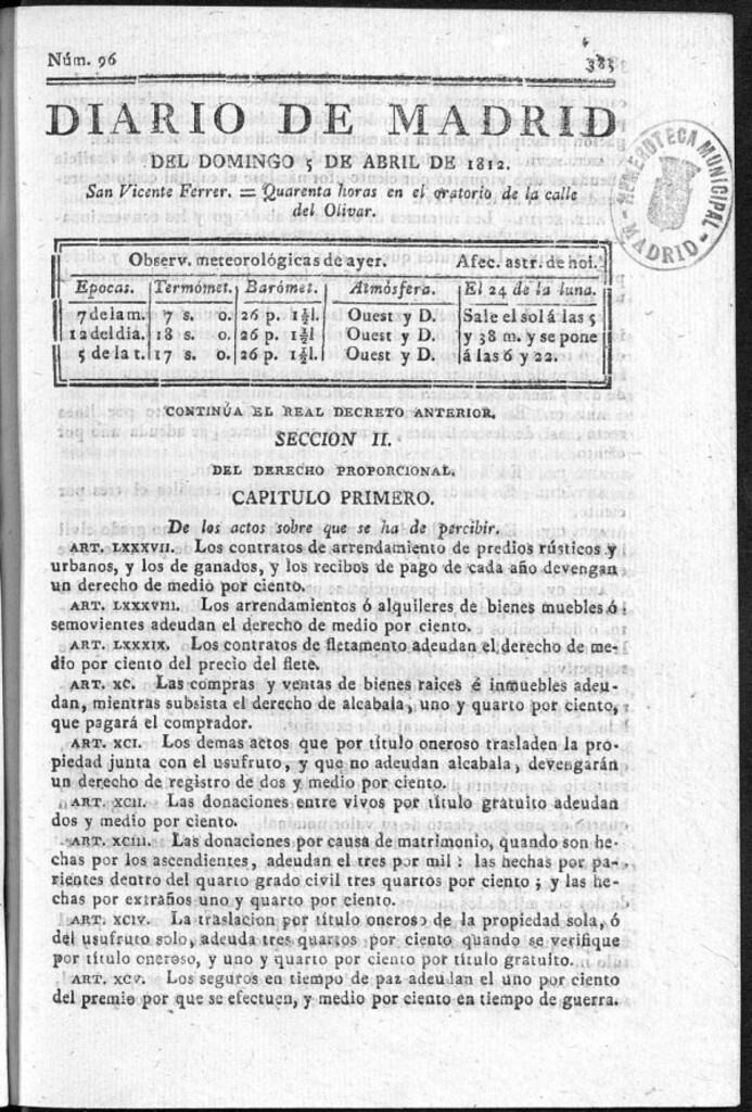 Miniatura de Diario de Madrid del domingo 5 de Abril de 1812