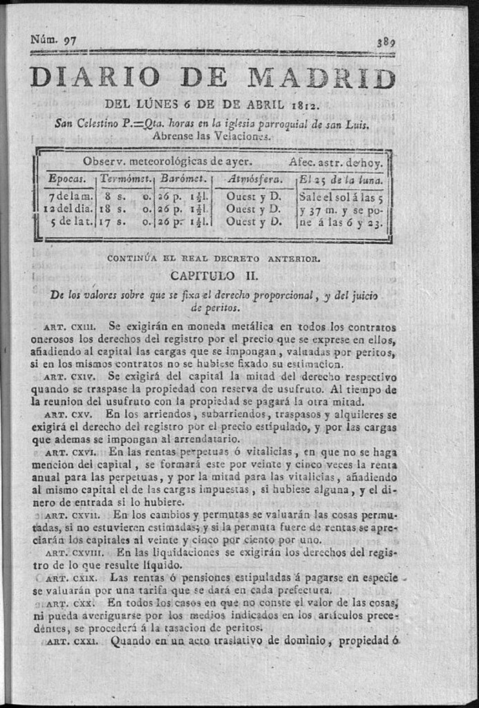 Miniatura de Diario de Madrid del lunes 6 de Abril de 1812