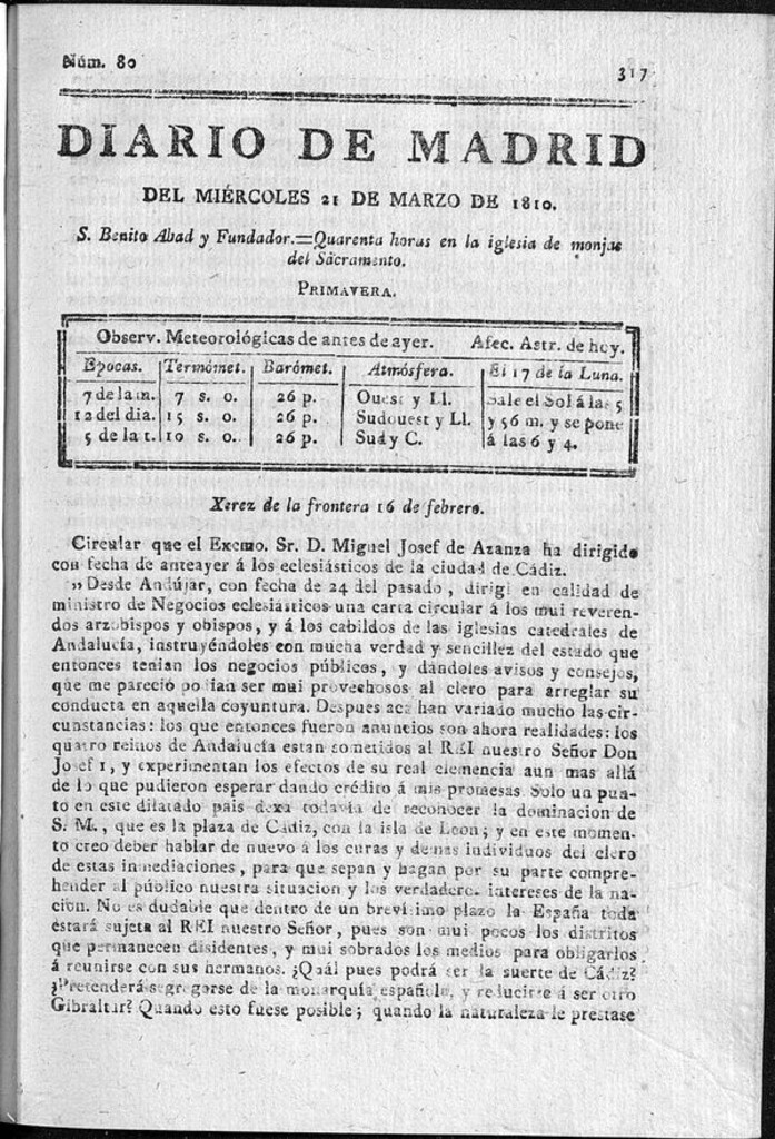 Miniatura de Diario de Madrid del miércoles 21 de Marzo de 1810