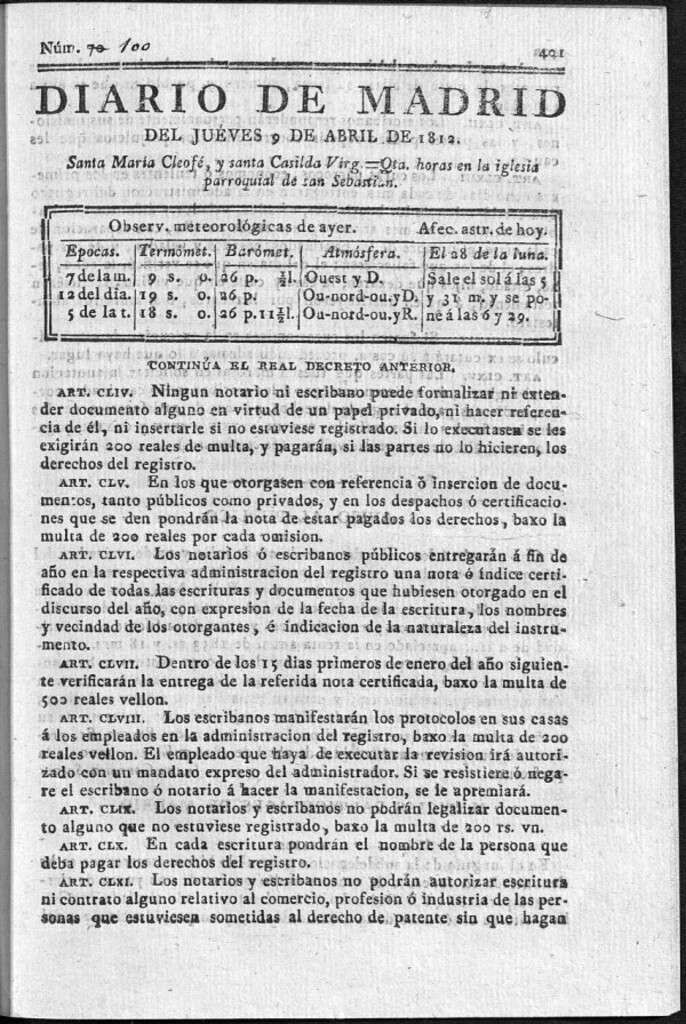 Miniatura de Diario de Madrid del jueves 9 de Abril de 1812