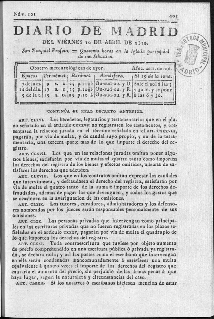 Miniatura de Diario de Madrid del viernes 10 Abril de 1812