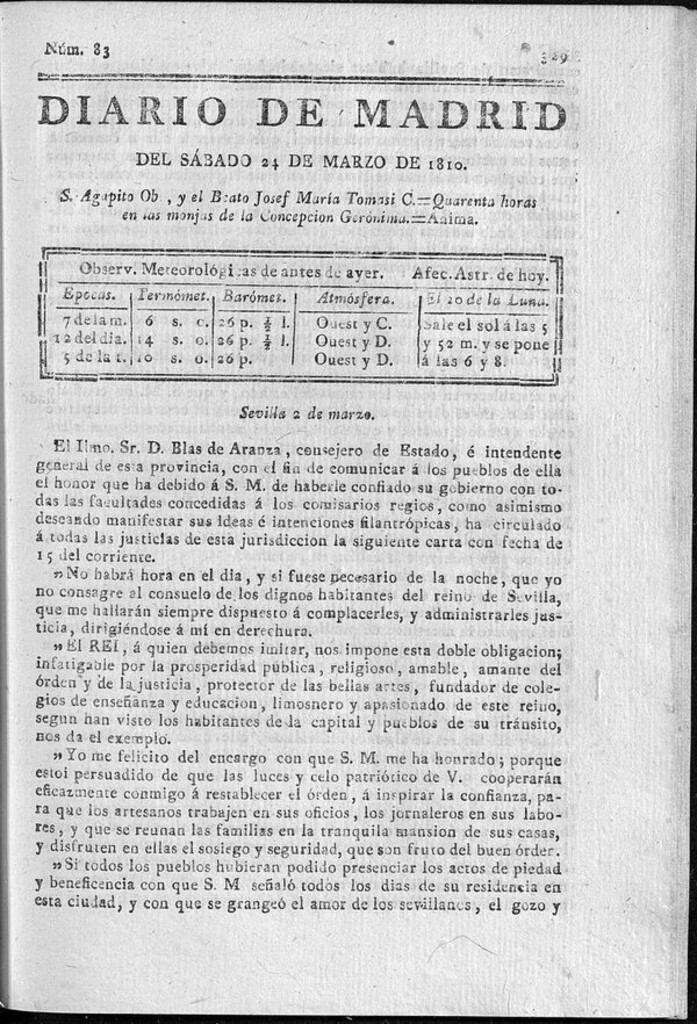 Miniatura de Diario de Madrid del sábado 24 de Marzo de 1810