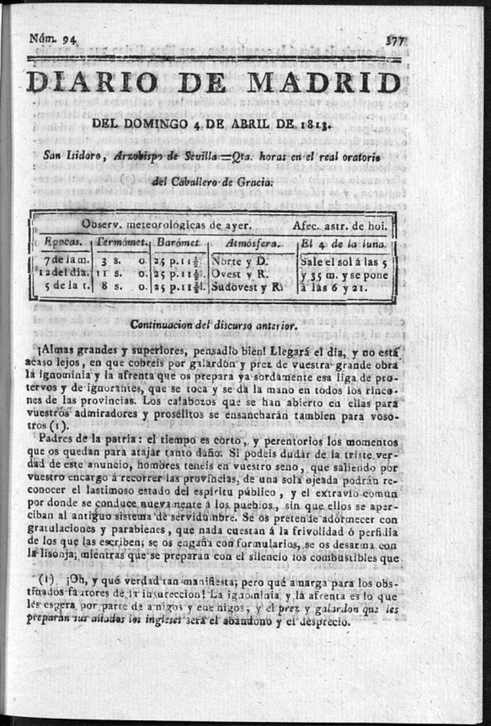 Miniatura de Diario de Madrid Domingo 4 de Abril de 1813