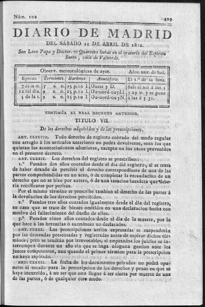 Miniatura de Diario de Madrid del sábado 11 de abril de 1812
