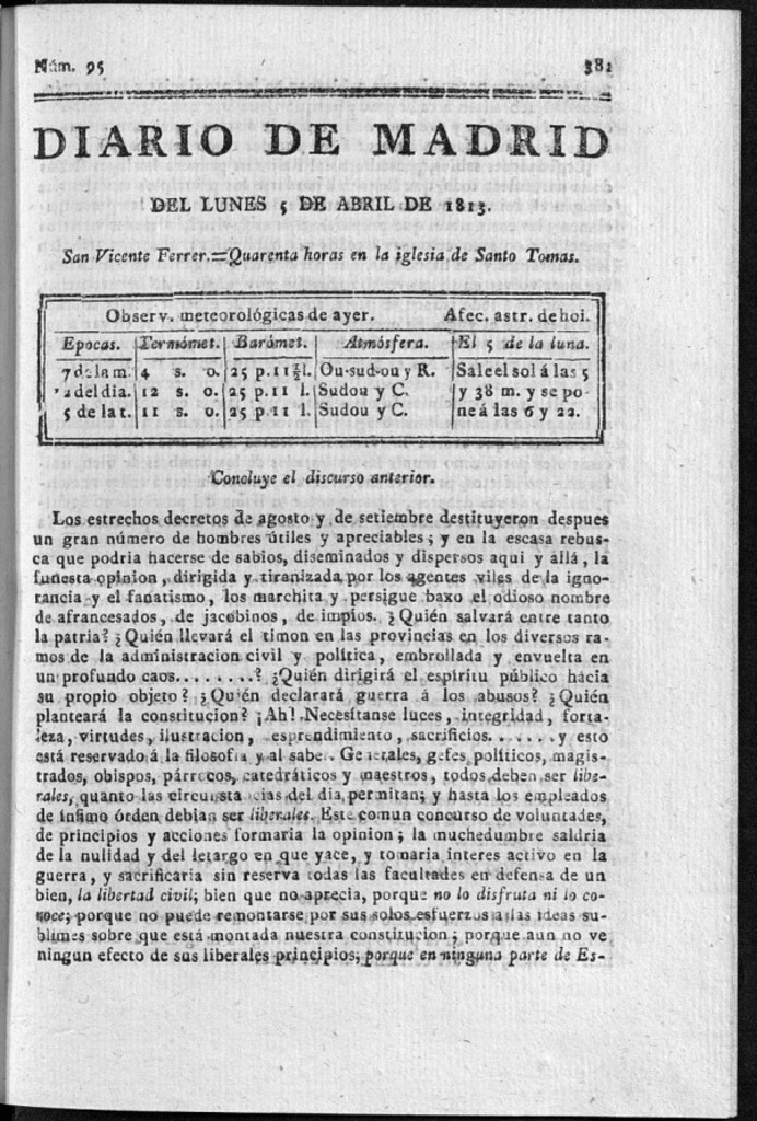 Miniatura de Diario de Madrid Lunes 5 de Abril de 1813
