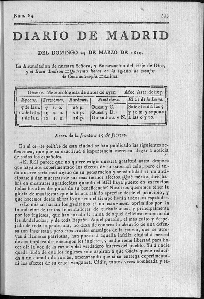 Miniatura de Diario de Madrid del domingo 25 de Marzo de 1810