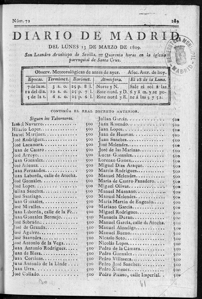 Miniatura de Diario de Madrid del lunes 13 de Marzo de 1809