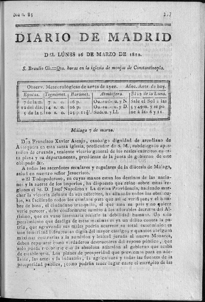 Miniatura de Diario de Madrid del lunes 26 de Marzo de 1810