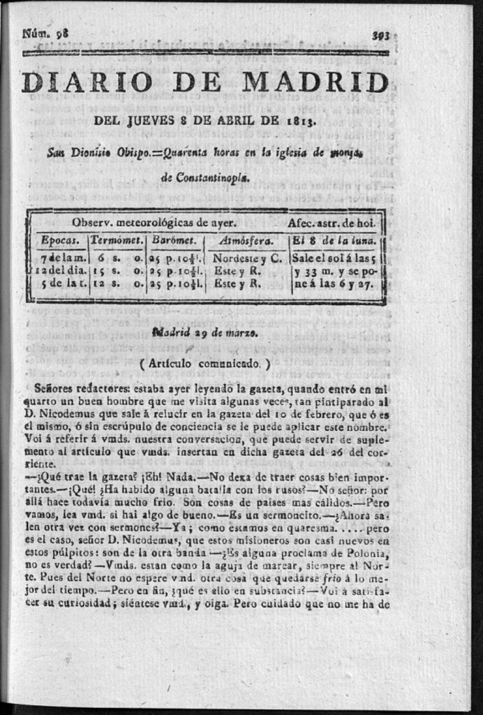 Miniatura de Diario de Madrid Jueves 8 de Abril de 1813