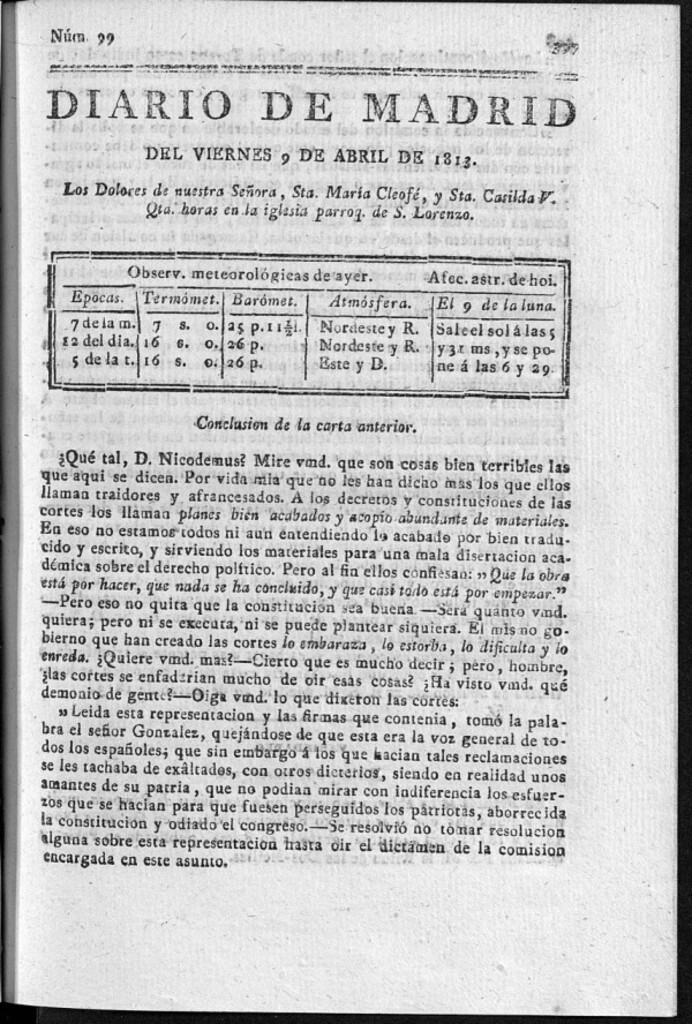 Miniatura de Diario de Madrid Viernes 9 de Abril de 1813