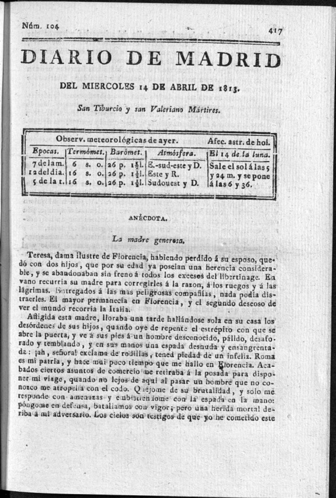 Miniatura de Diario de Madrid Miércoles 14 de Abril de 1813