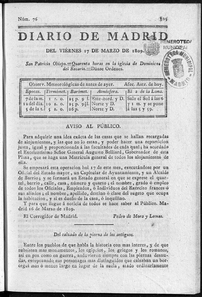 Miniatura de Diario de Madrid del viernes 17 de Marzo de 1809