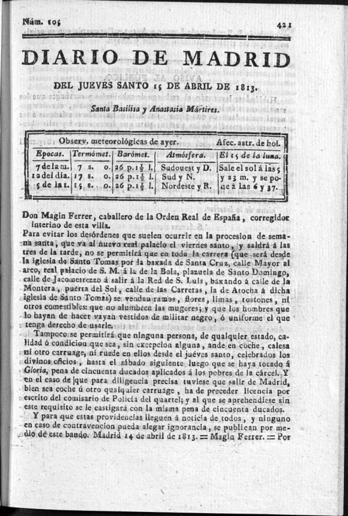 Miniatura de Diario de Madrid Jueves 15 de Abril de 1813