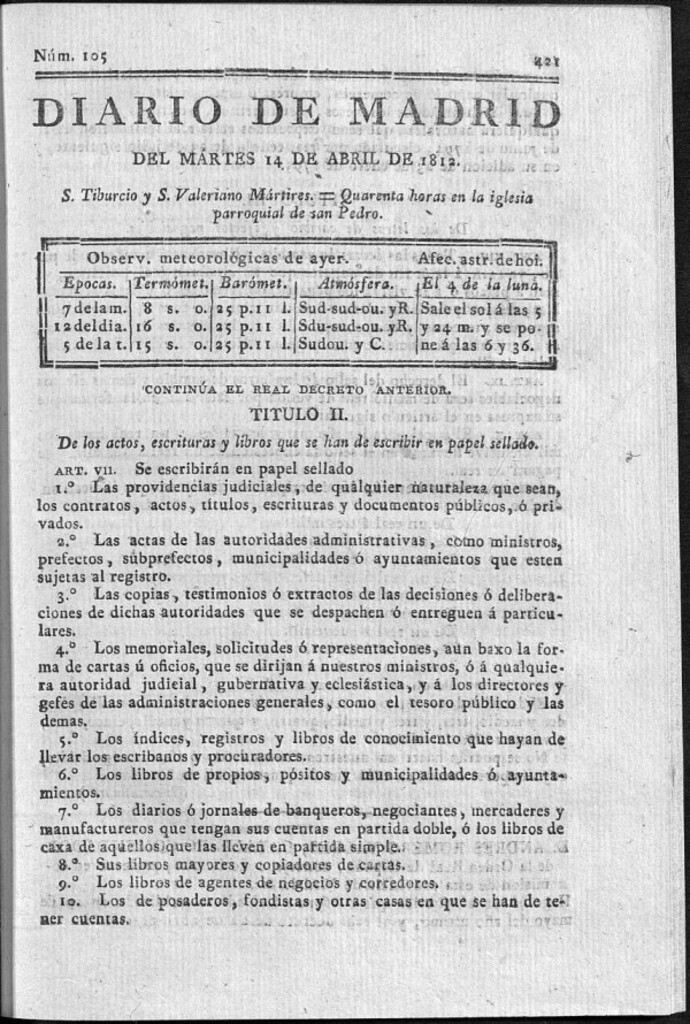 Miniatura de Diario de Madrid del martes 14 de Abril de 1812