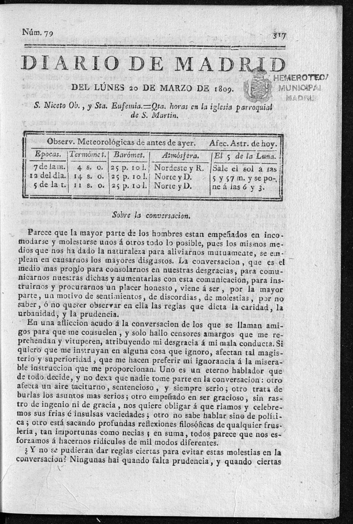 Miniatura de Diario de Madrid del lunes 20 de Marzo de 1809