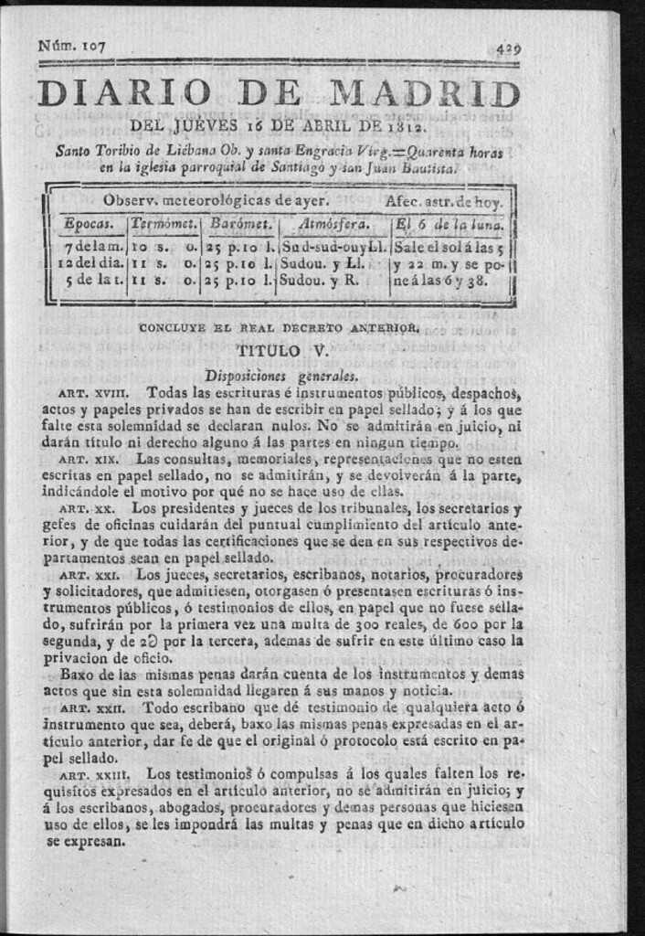 Miniatura de Diario de Madrid del jueves 16 de Abril de 1812