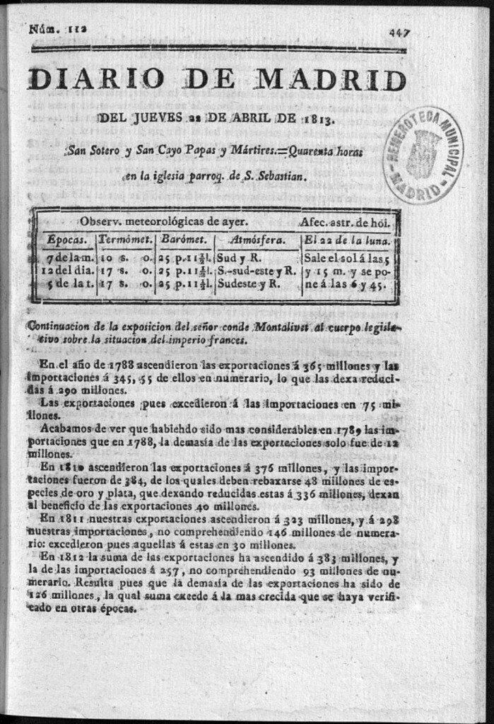 Miniatura de Diario de Madrid Jueves 22 de Abril de 1813