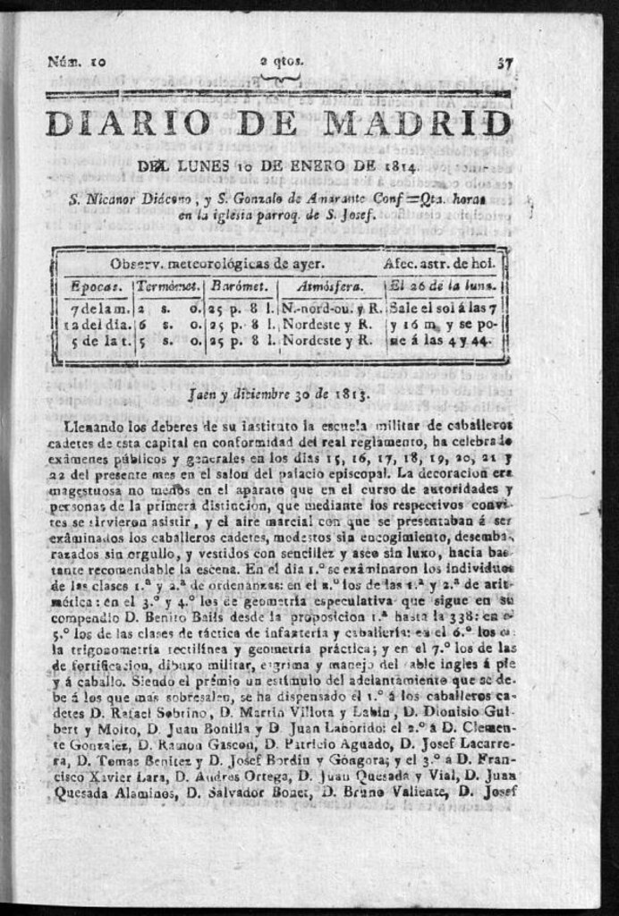 Miniatura de Diario de Madrid del lunes 10 de Enero de 1814
