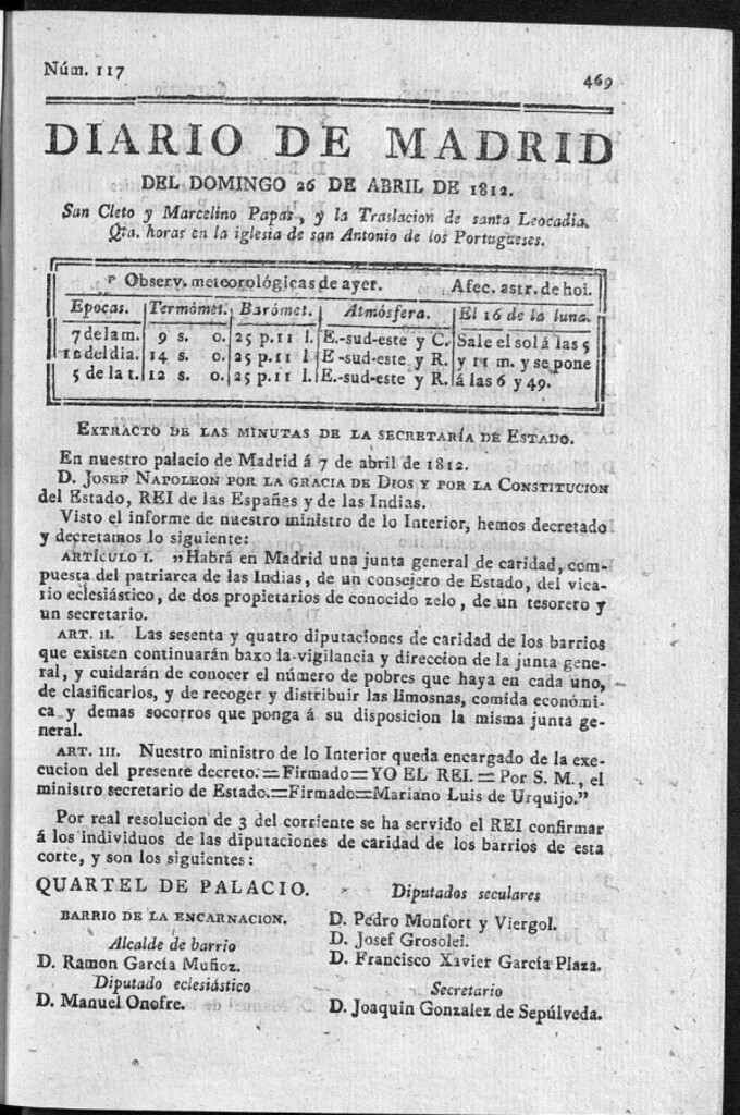 Miniatura de Diario de Madrid del domingo 26 de Abril de 1812