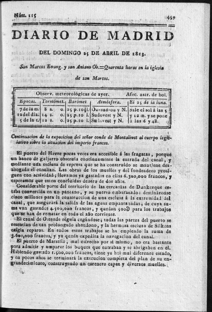 Miniatura de Diario de Madrid Domingo 25 de Abril de 1813