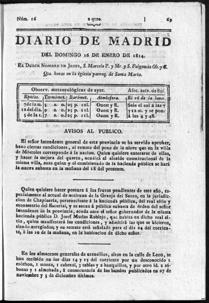 Miniatura de Diario de Madrid del domingo 16 de Enero de 1814