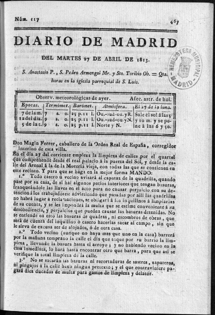 Miniatura de Diario de Madrid Martes 27 de Abril de 1813
