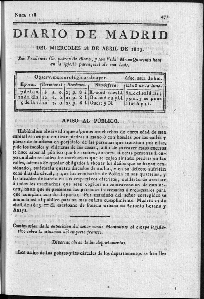 Miniatura de Diario de Madrid Miércoles 28 de Abril de 1813