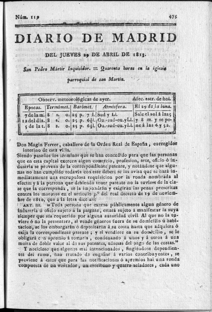 Miniatura de Diario de Madrid Jueves 29 de Abril de 1813