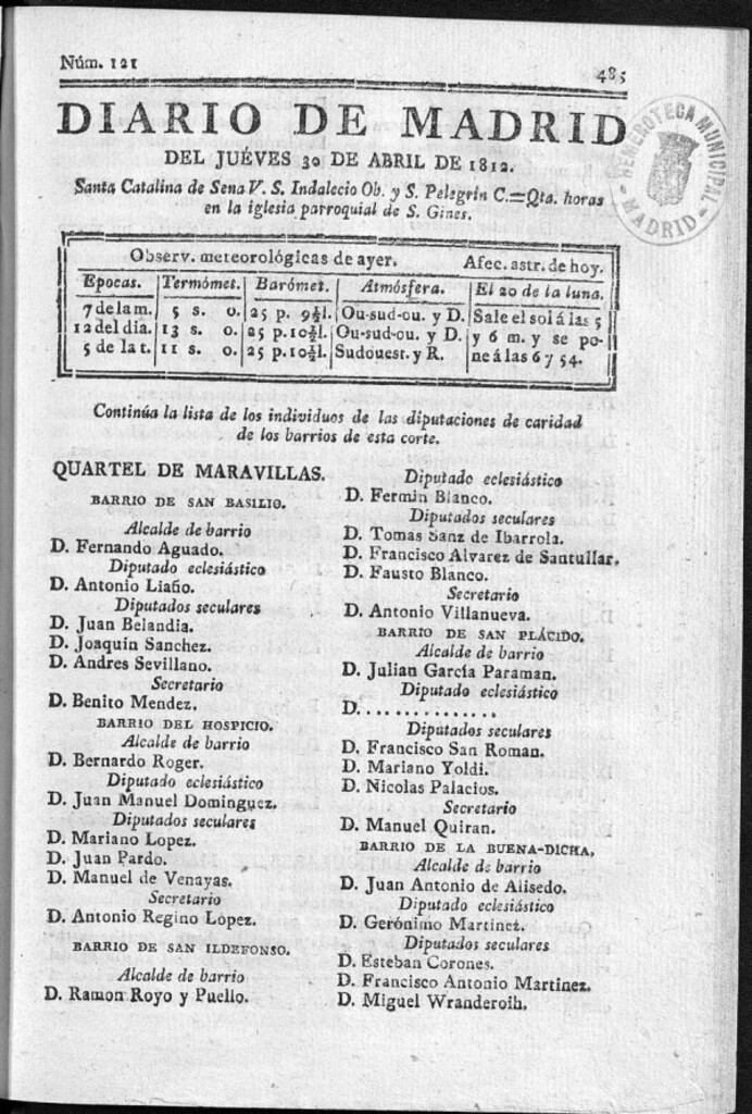 Miniatura de Diario de Madrid del jueves 30 de Abril de 1812