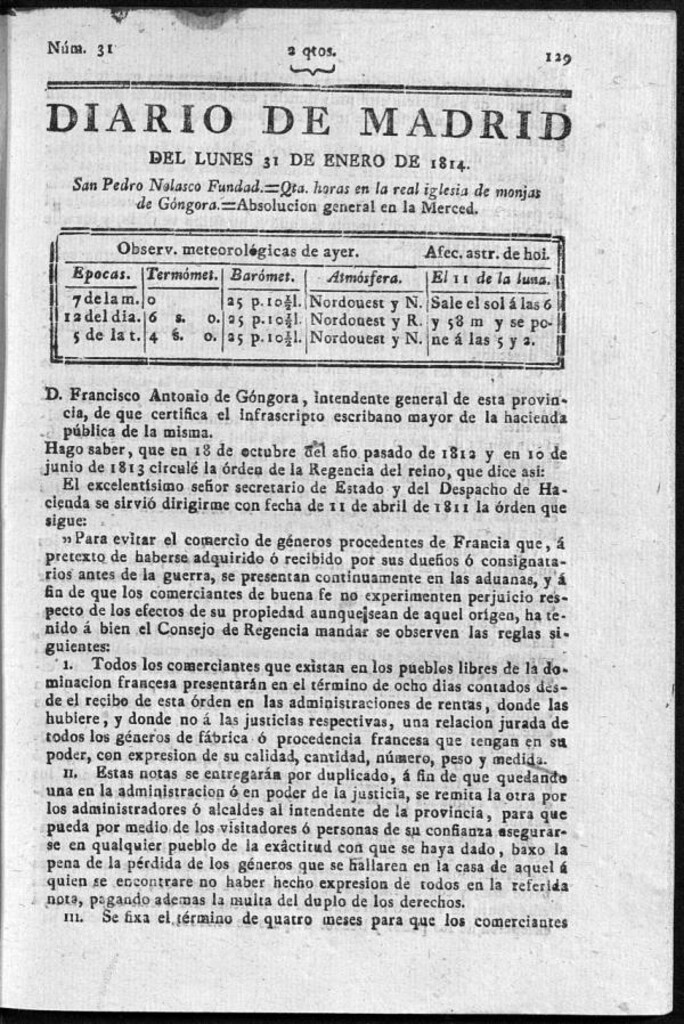 Miniatura de Diario de Madrid del lunes 31 de Enero de 1814